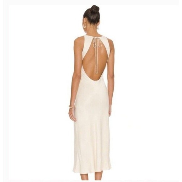 L'Academie Addax Midi Dress In Ivory Size Medium Cutout Open Back Revolve Party - Picture 2 of 13